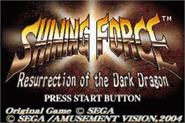 Title screen of Shining Force: Resurrection of the Dark Dragon on the Nintendo Game Boy Advance.
