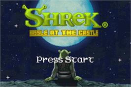 Title screen of Shrek: Hassle at the Castle on the Nintendo Game Boy Advance.