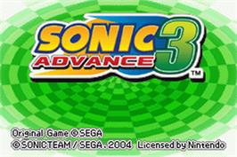 Title screen of Sonic Advance 3 on the Nintendo Game Boy Advance.