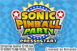Title screen of Sonic Pinball Party on the Nintendo Game Boy Advance.