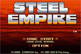 Title screen of Steel Empire on the Nintendo Game Boy Advance.