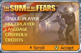 Title screen of Sum of All Fears on the Nintendo Game Boy Advance.
