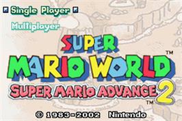 Title screen of Super Mario World: Super Mario Advance 2 on the Nintendo Game Boy Advance.