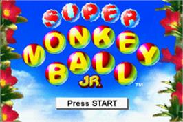 Title screen of Super Monkey Ball Jr. on the Nintendo Game Boy Advance.
