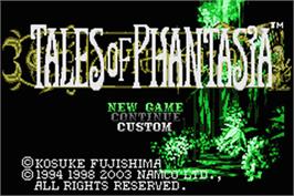 Title screen of Tales of Phantasia on the Nintendo Game Boy Advance.