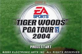 Title screen of Tiger Woods PGA Tour 2004 on the Nintendo Game Boy Advance.