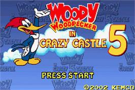 Title screen of Woody Woodpecker in Crazy Castle 5 on the Nintendo Game Boy Advance.