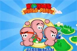 Title screen of Worms World Party on the Nintendo Game Boy Advance.