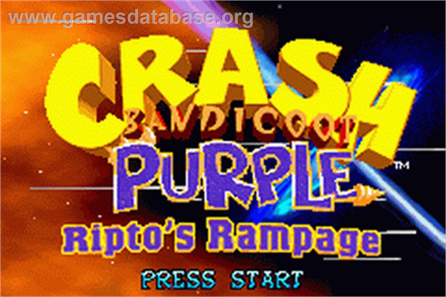 Crash Bandicoot Purple: Ripto's Rampage - Nintendo Game Boy Advance - Artwork - Title Screen