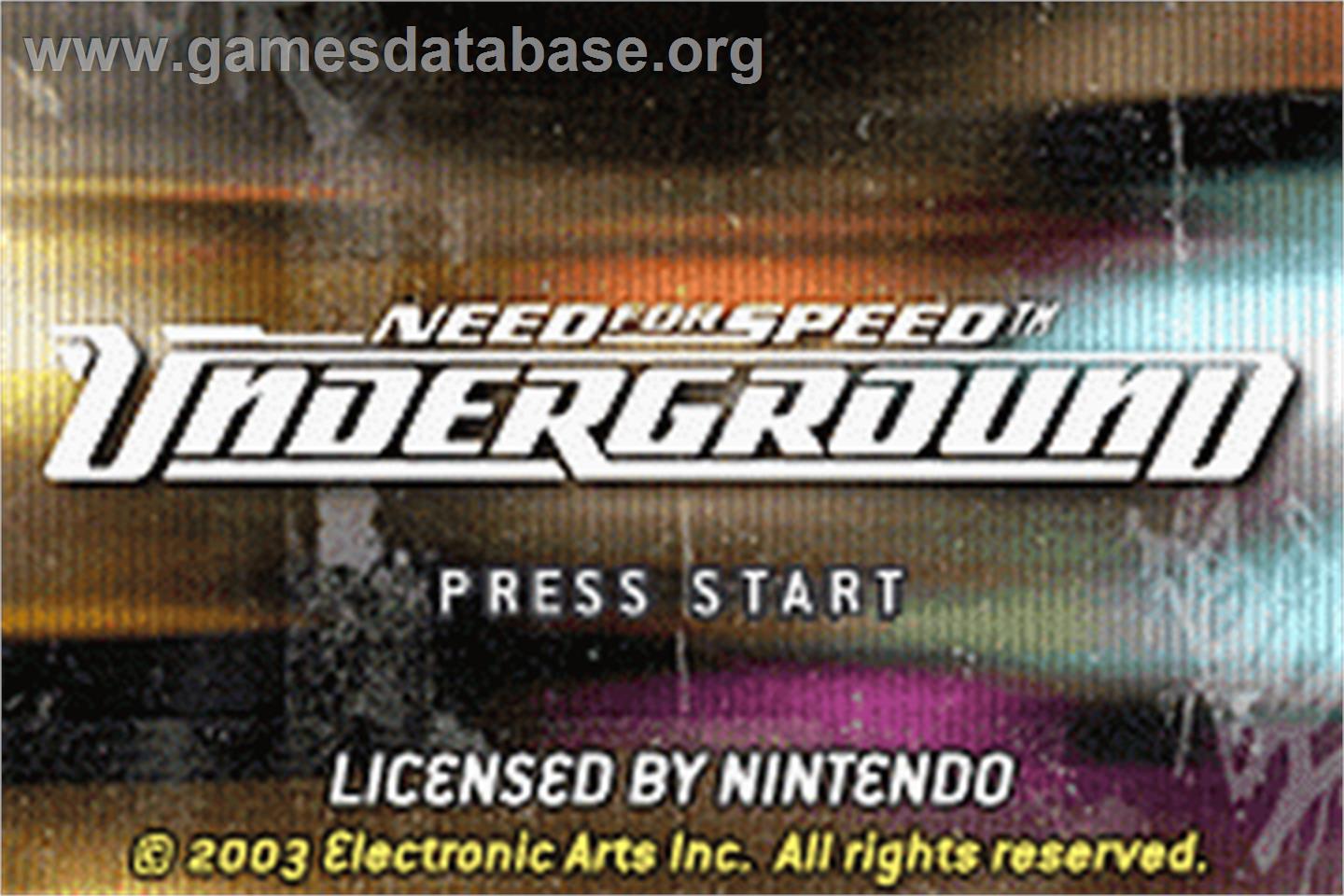 Need for Speed Underground - Nintendo Game Boy Advance - Artwork - Title Screen
