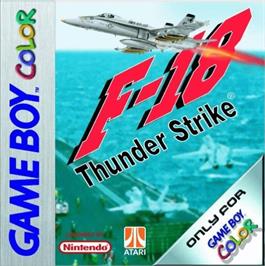 Box cover for F-18 Thunder Strike on the Nintendo Game Boy Color.