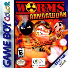 Box cover for Worms Armageddon on the Nintendo Game Boy Color.