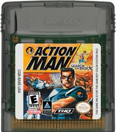 Cartridge artwork for Action Man - Search for Base X on the Nintendo Game Boy Color.