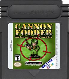 Cartridge artwork for Cannon Fodder on the Nintendo Game Boy Color.