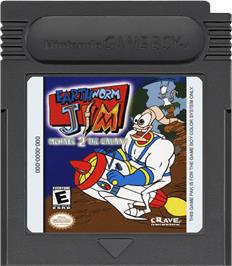 Cartridge artwork for Earthworm Jim: Menace 2 the Galaxy on the Nintendo Game Boy Color.