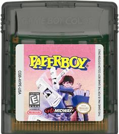 Cartridge artwork for Paperboy on the Nintendo Game Boy Color.