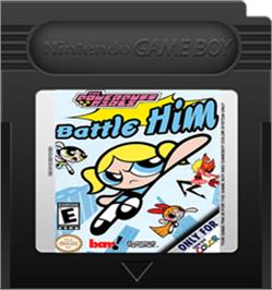 Cartridge artwork for Powerpuff Girls: Battle Him on the Nintendo Game Boy Color.