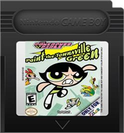 Cartridge artwork for Powerpuff Girls: Paint the Townsville Green on the Nintendo Game Boy Color.