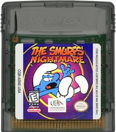 Cartridge artwork for The Smurfs Nightmare on the Nintendo Game Boy Color.