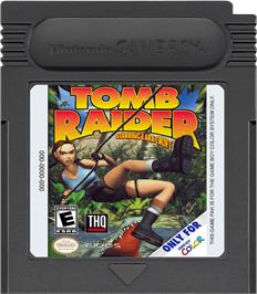 Cartridge artwork for Tomb Raider on the Nintendo Game Boy Color.