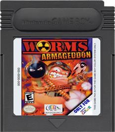 Cartridge artwork for Worms Armageddon on the Nintendo Game Boy Color.