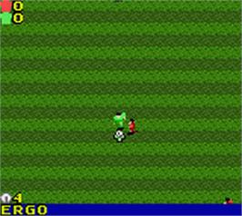 In game image of David Beckham Soccer on the Nintendo Game Boy Color.
