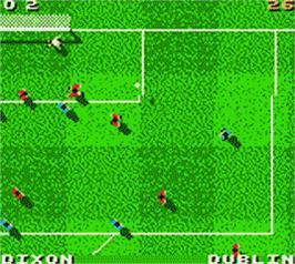 In game image of David O'Leary's Total Soccer 2000 on the Nintendo Game Boy Color.