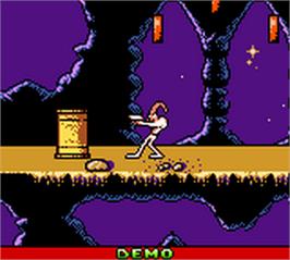 In game image of Earthworm Jim: Menace 2 the Galaxy on the Nintendo Game Boy Color.