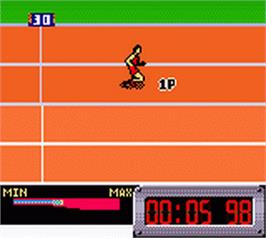 In game image of International Track & Field on the Nintendo Game Boy Color.