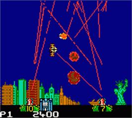 In game image of Missile Command on the Nintendo Game Boy Color.