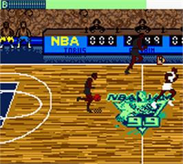 In game image of NBA Jam 99 on the Nintendo Game Boy Color.