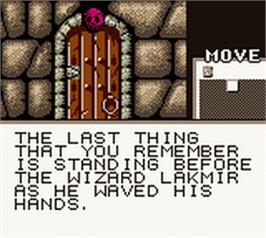 In game image of Shadowgate Classic on the Nintendo Game Boy Color.