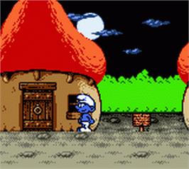 In game image of The Smurfs Nightmare on the Nintendo Game Boy Color.