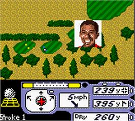 In game image of Tiger Woods PGA Tour 2000 on the Nintendo Game Boy Color.
