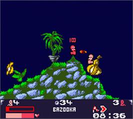 In game image of Worms Armageddon on the Nintendo Game Boy Color.
