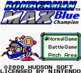 Title screen of Bomberman Max: Blue Champion Edition on the Nintendo Game Boy Color.