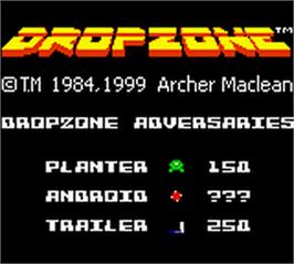 Title screen of Dropzone on the Nintendo Game Boy Color.