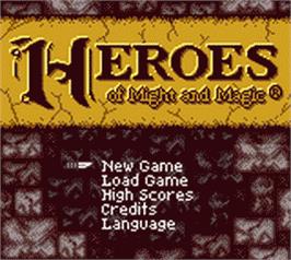 Title screen of Heroes of Might and Magic on the Nintendo Game Boy Color.