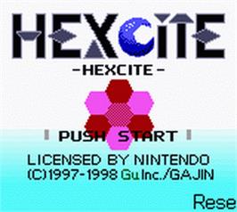 Title screen of Hexcite: The Shapes of Victory on the Nintendo Game Boy Color.