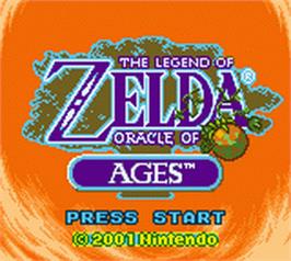 Title screen of Legend of Zelda: Oracle of Ages on the Nintendo Game Boy Color.