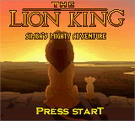Title screen of Lion King: Simba's Mighty Adventure on the Nintendo Game Boy Color.