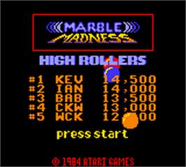 Title screen of Marble Madness on the Nintendo Game Boy Color.