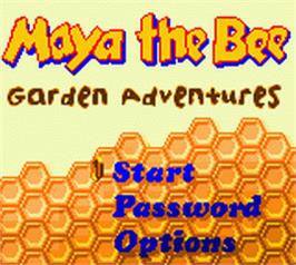 Title screen of Maya the Bee - Garden Adventures on the Nintendo Game Boy Color.