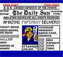 Title screen of Paperboy on the Nintendo Game Boy Color.