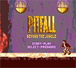 Title screen of Pitfall - Beyond the Jungle on the Nintendo Game Boy Color.
