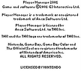 Title screen of Player Manager 2001 on the Nintendo Game Boy Color.