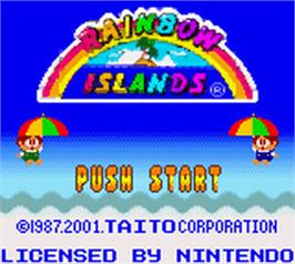 Title screen of Rainbow Islands on the Nintendo Game Boy Color.
