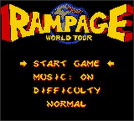 Title screen of Rampage: World Tour on the Nintendo Game Boy Color.