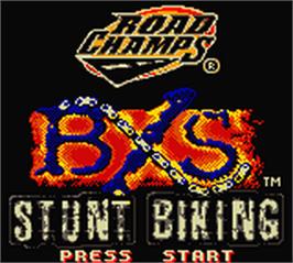 Title screen of Road Champs: BXS Stunt Biking on the Nintendo Game Boy Color.