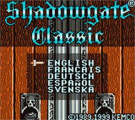 Title screen of Shadowgate Classic on the Nintendo Game Boy Color.